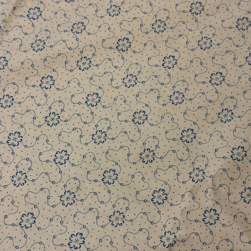 Benartex Fabric Documentaries 44x80 Tan Blue Floral Cotton Quilting Material